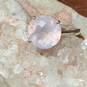FACETED ROSE QUARTZ 925 STERLING SILVER RING, SIZE 6.25
